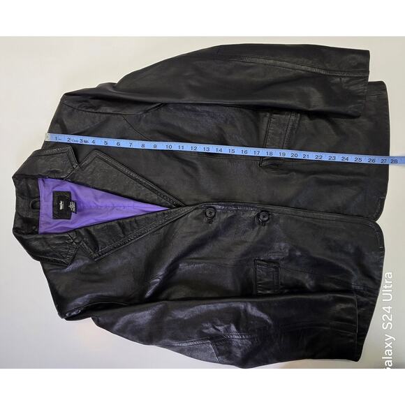 Vintage Mossimo Black Leather Jacket Double Breasted Buttoned Pockets Women's L - Picture 6 of 6
